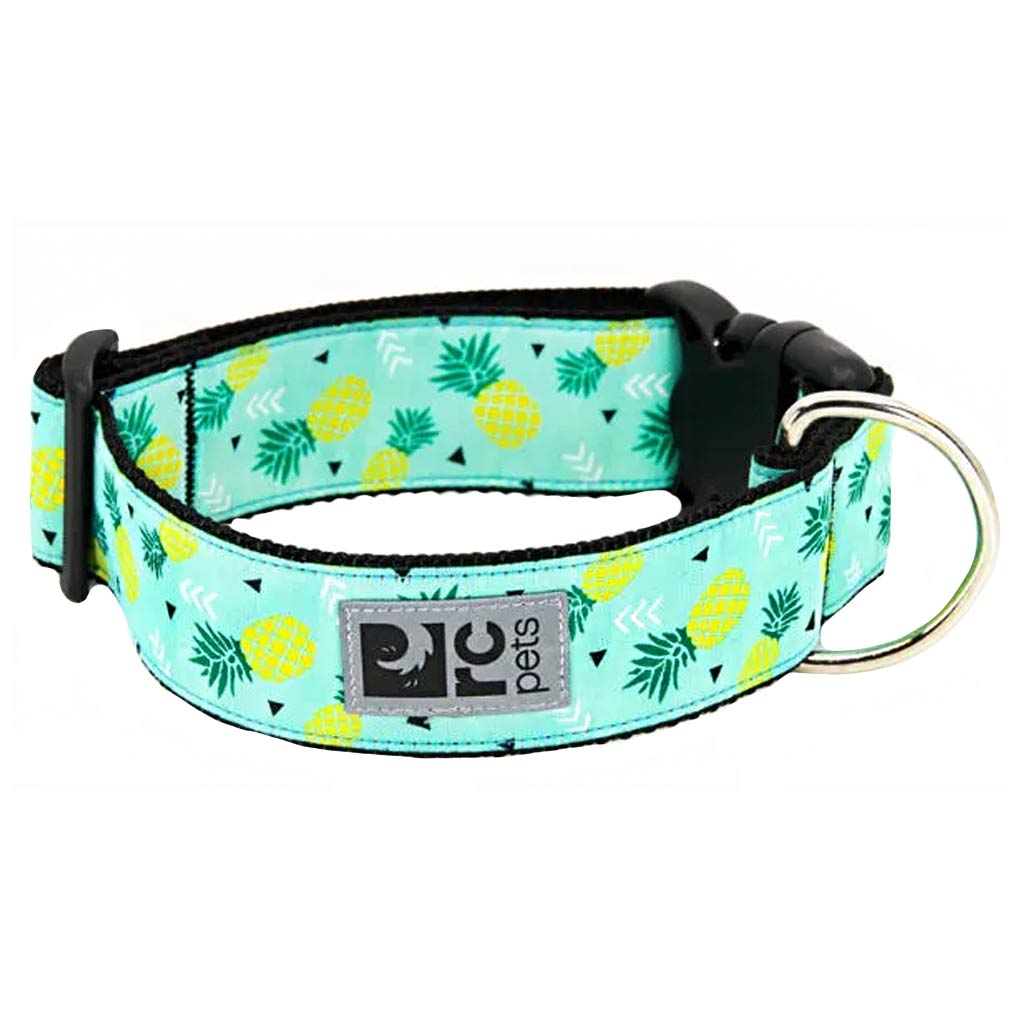 DMB - RC PETS WIDE CLIP COLLAR MED PINEAPPLE PARADE