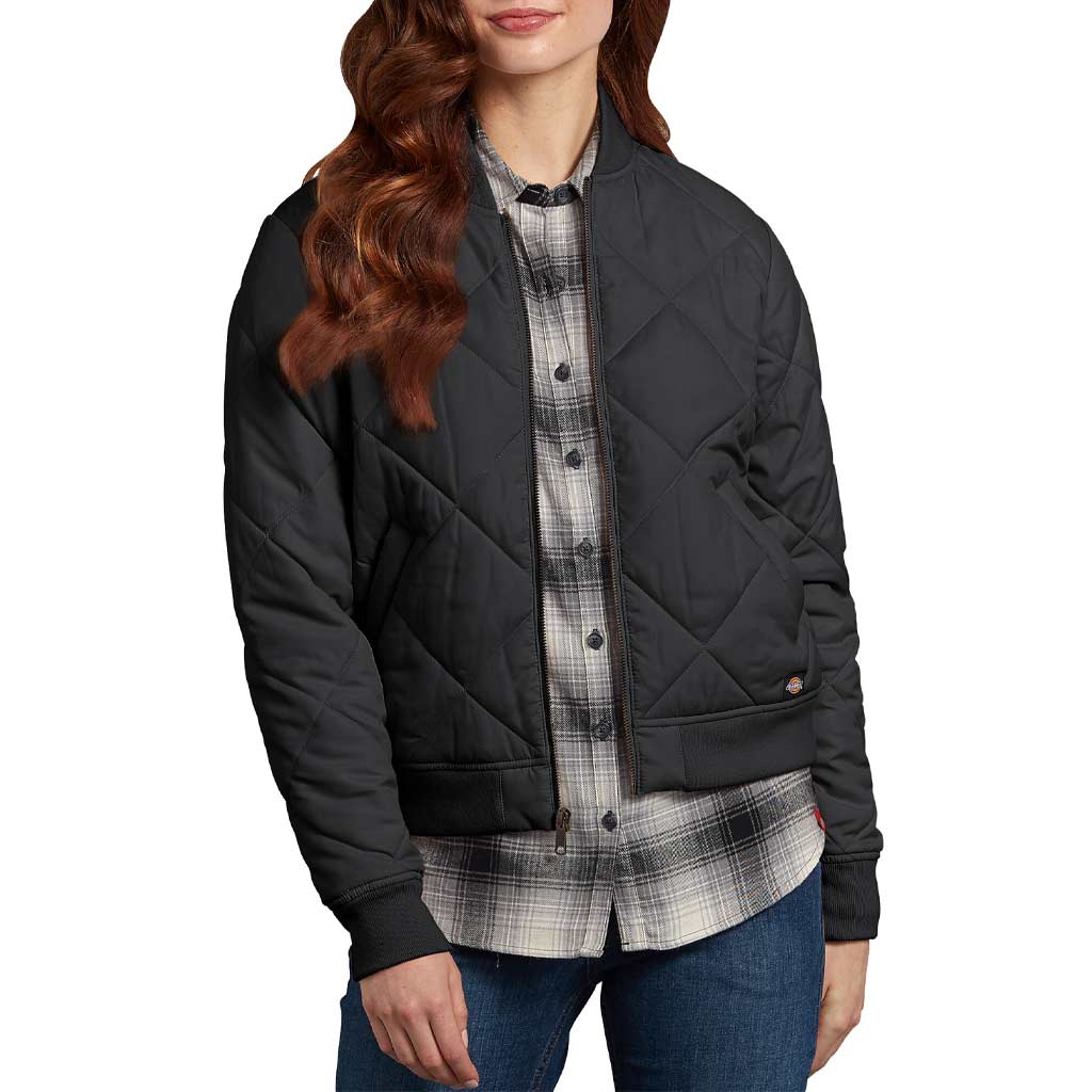 DICKIES WOMENS QUILTED BOMBER JACKET BLACK LARGE