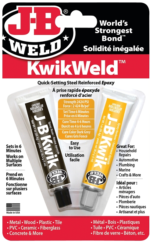 J-B WELD EPOXY KWIKWELD TWIN TUBE FAST SETTING DARK GREY 2OZ