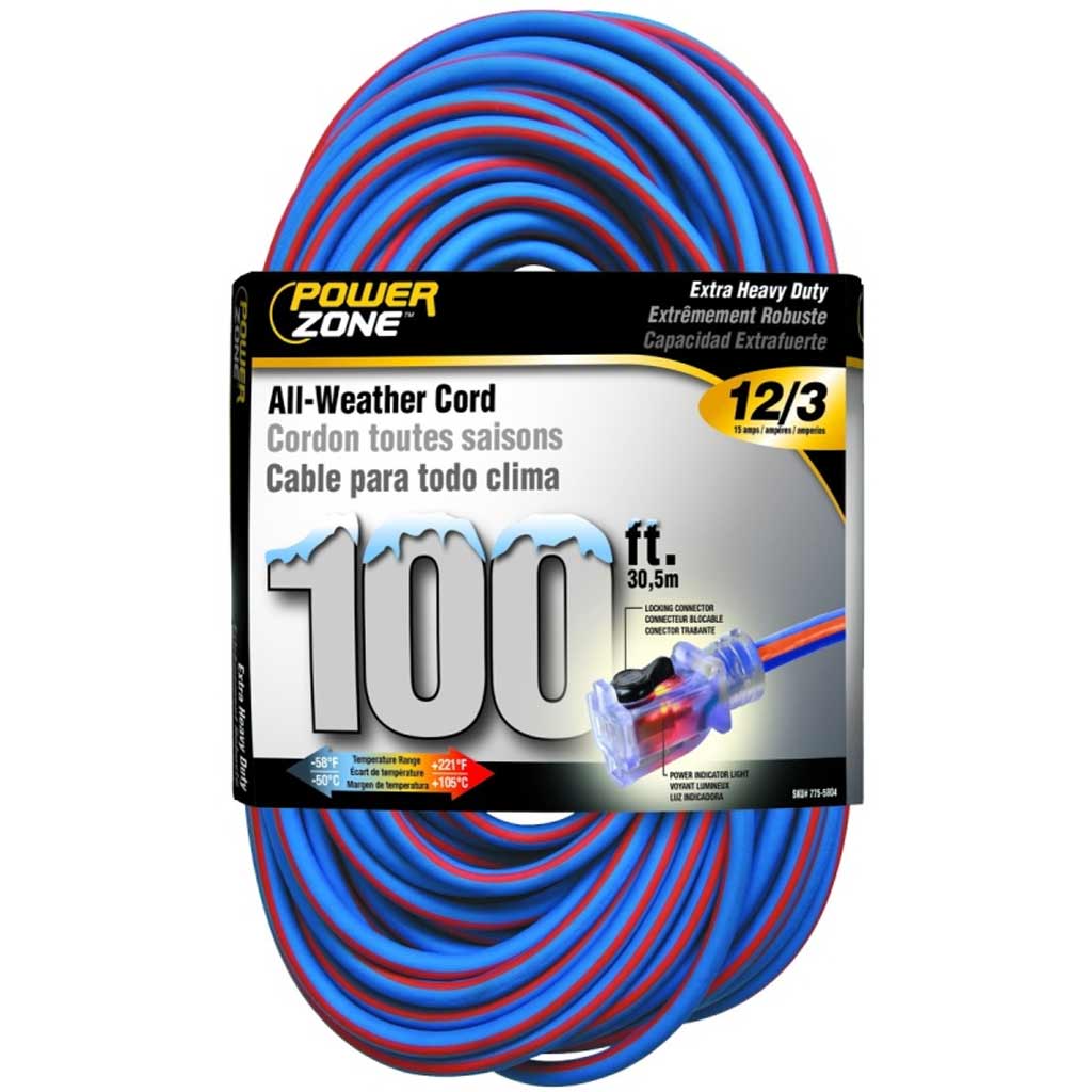 POWERZONE EXT. CORD 12AWG, 100'L, BL/ORANGE