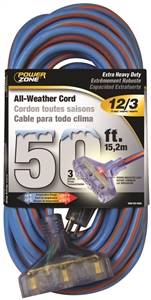 POWERZONE EXT. CORD ALL WEATHER, 12AWG 50'L, BL/OR 