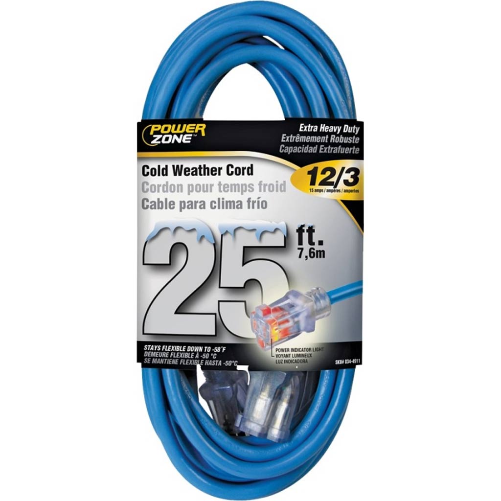 POWERZONE EXT. CORD COLD WEATHER, 12AWG 25'L, BL