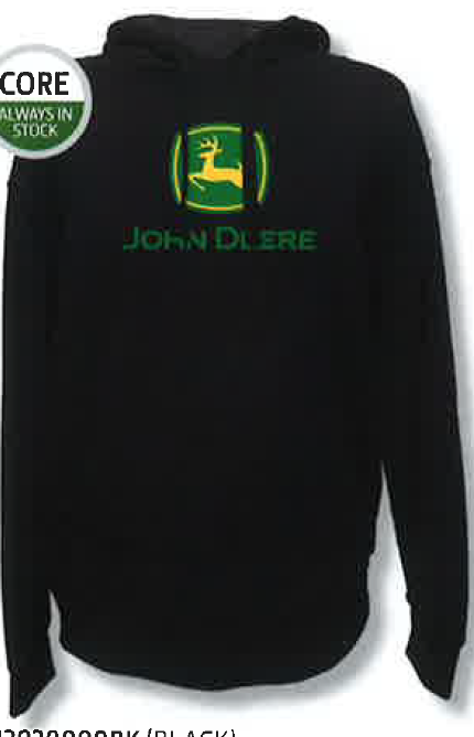 JOHN DEERE LOGO FLEECE HOODIE BLACK LARGE