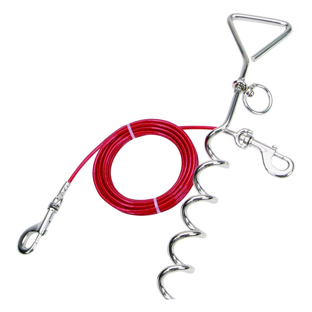 COASTAL TITAN DOG STAKE AND CABLE SPIRAL TIE OUT COMBO RED 15'