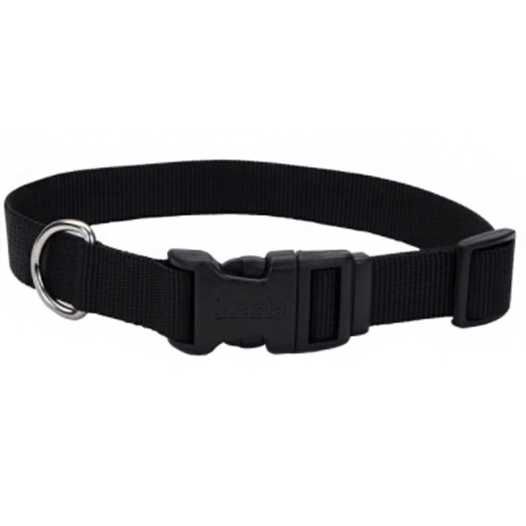 COASTAL ADJUSTABLE DOG COLLAR PLASTIC BUCKLE BLACK 1&quot;X18-26&quot;