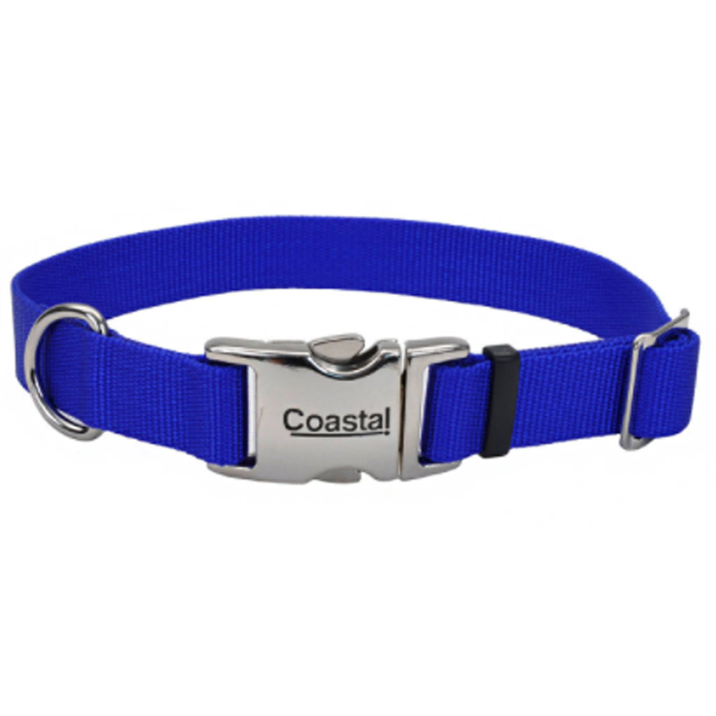 COASTAL ADJUSTABLE DOG COLLAR METAL BUCKLE BLUE 1&quot;X18-26&quot;