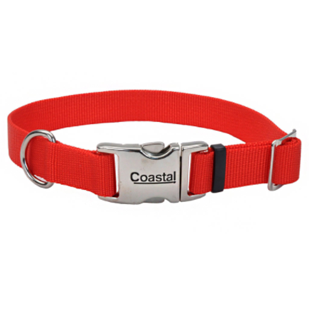 COASTAL ADJUSTABLE DOG COLLAR METAL BUCKLE RED 1&quot;X14-20&quot;