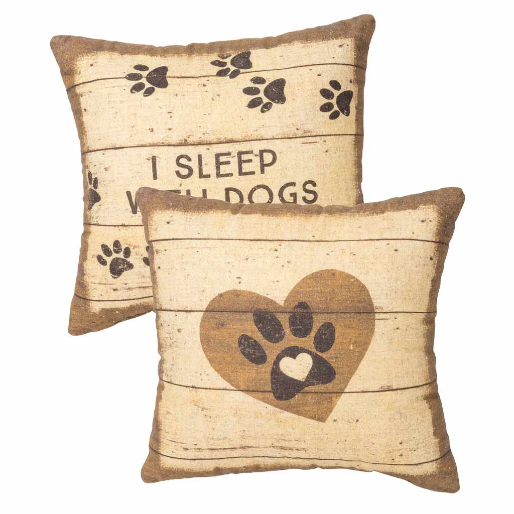 DV - CANDYM I SLEEP WITH DOGS PILLOW 12&quot;X12&quot; - 