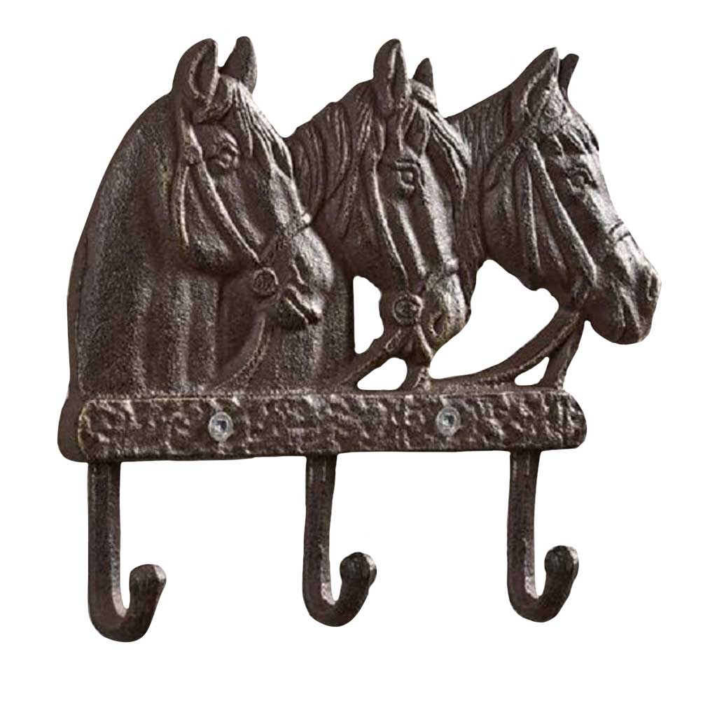 DMB - GIFTCRAFT CAST IRON HORSE HEADS WALL 3 HOOKS