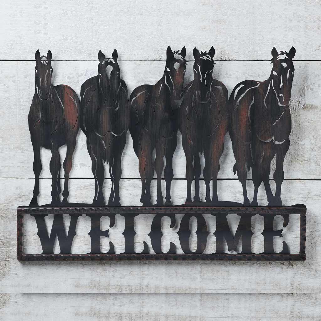 DMB - GIFTCRAFT METAL WELCOME SIGN HORSES