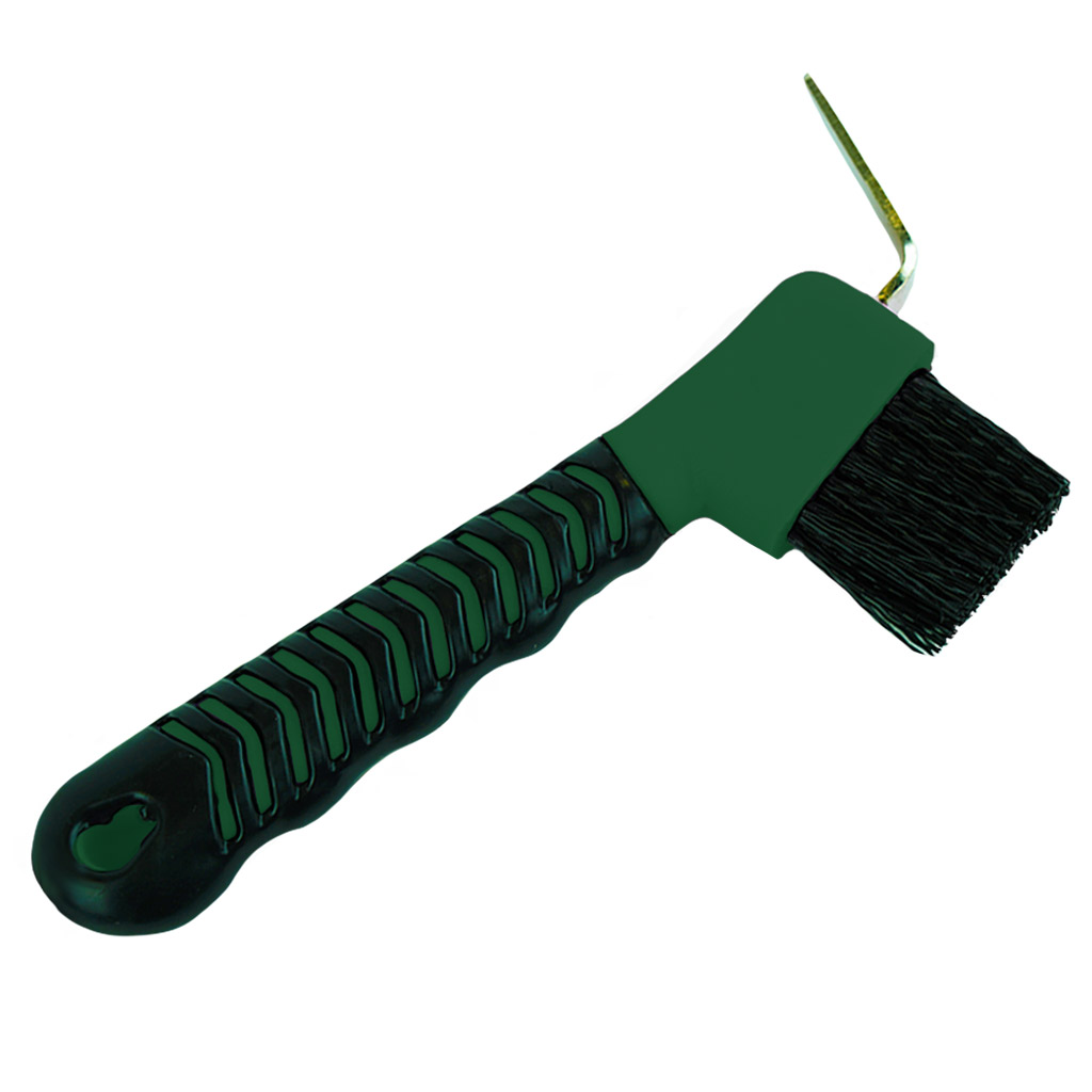 GER-RYAN HOOF PICK W/ BRUSH RUBBER GRIP HUNTER GREEN