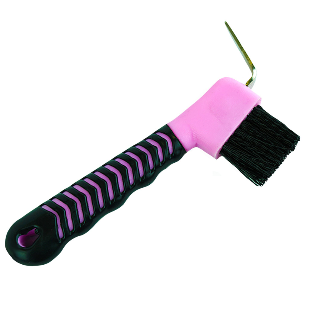 GER-RYAN HOOF PICK W/ BRUSH RUBBER GRIP PINK