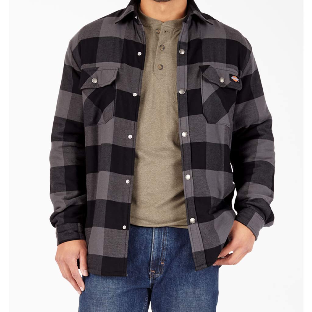 DICKIES MENS SHERPA LINED FLANNEL SHIRT BLACK/DARK SLATE MEDIUM