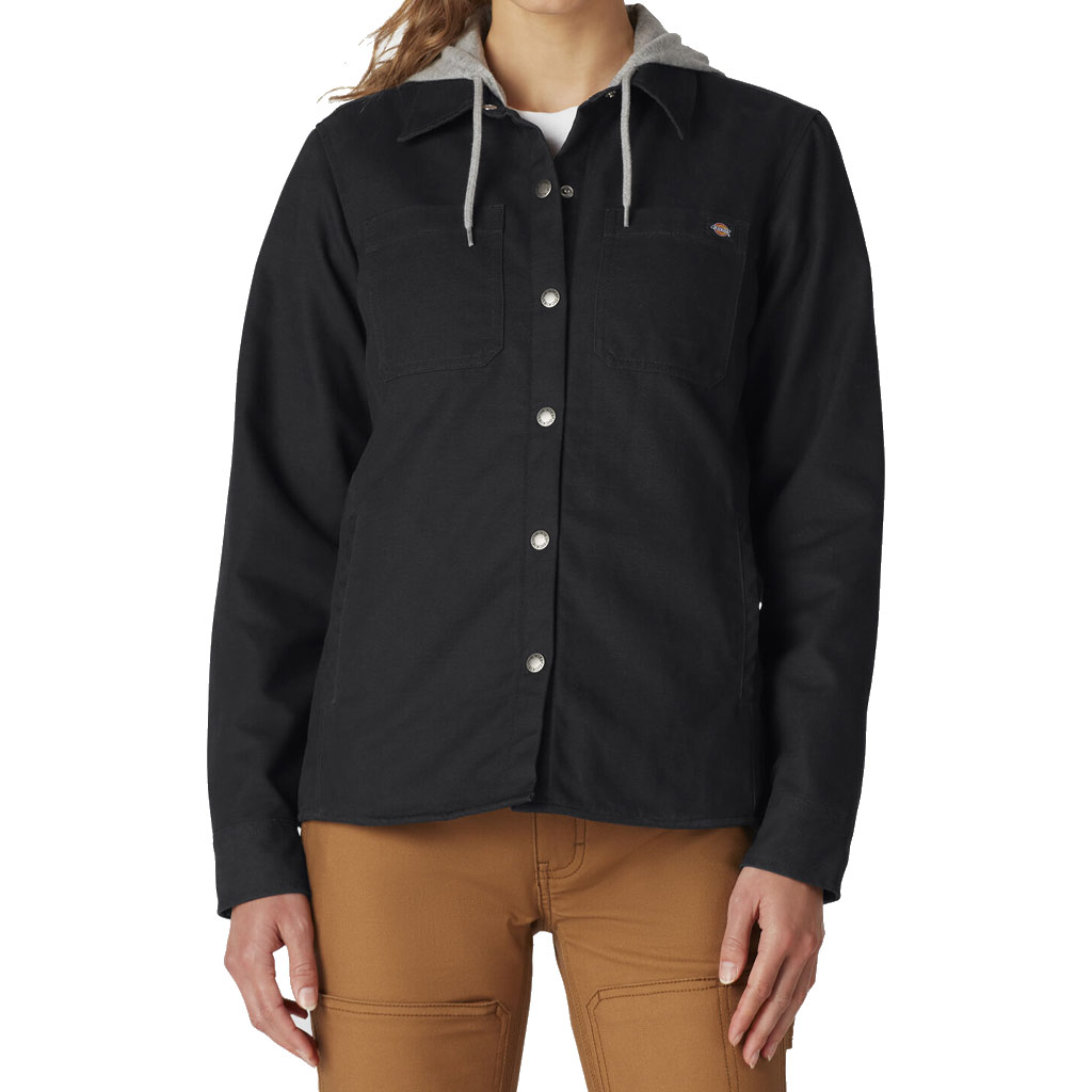 DICKIES WOMEN HOODED DUCK SHIRT JACKET BLACK LARGE