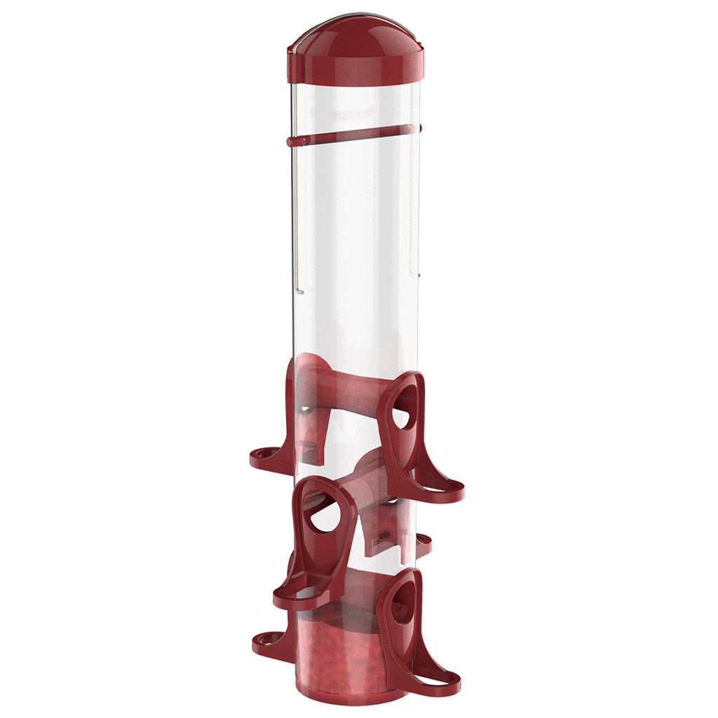 MORE BIRDS SEED TUBE FEEDER 6 FEED PORTS RED 15" POLY