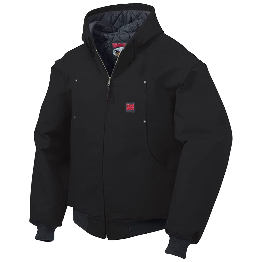 TOUGH DUCK MENS HOODED BOMBER JACKET BLACK (L)