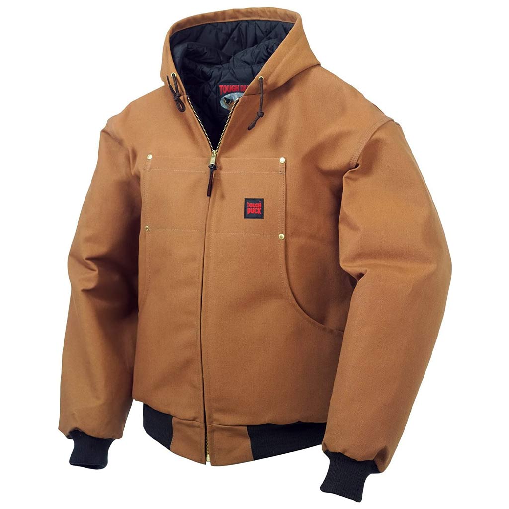 TOUGH DUCK MENS HOODED BOMBER JACKET BROWN (2XL)