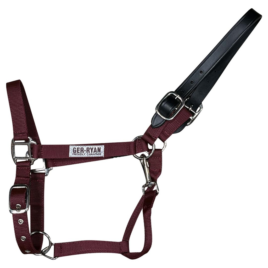 GER-RYAN NYLON HALTER W/ LEATHER BREAKAWAY FULL BURGUNDY