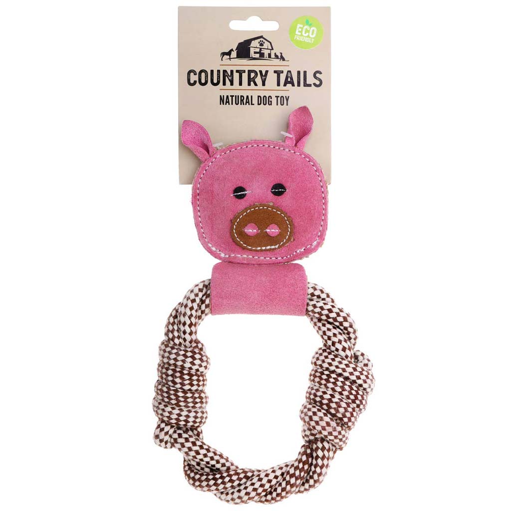 DMB - COUNTRY TAILS PREMIUM DOG CHEW SUEDE PIG HEAD ROPE RING