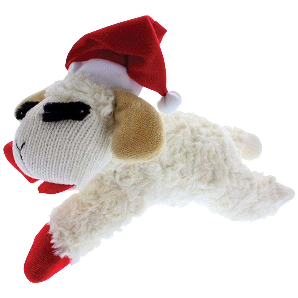 MULTIPET LAYING DOWN LAMB CHOP W SANTA HAT 6&quot;