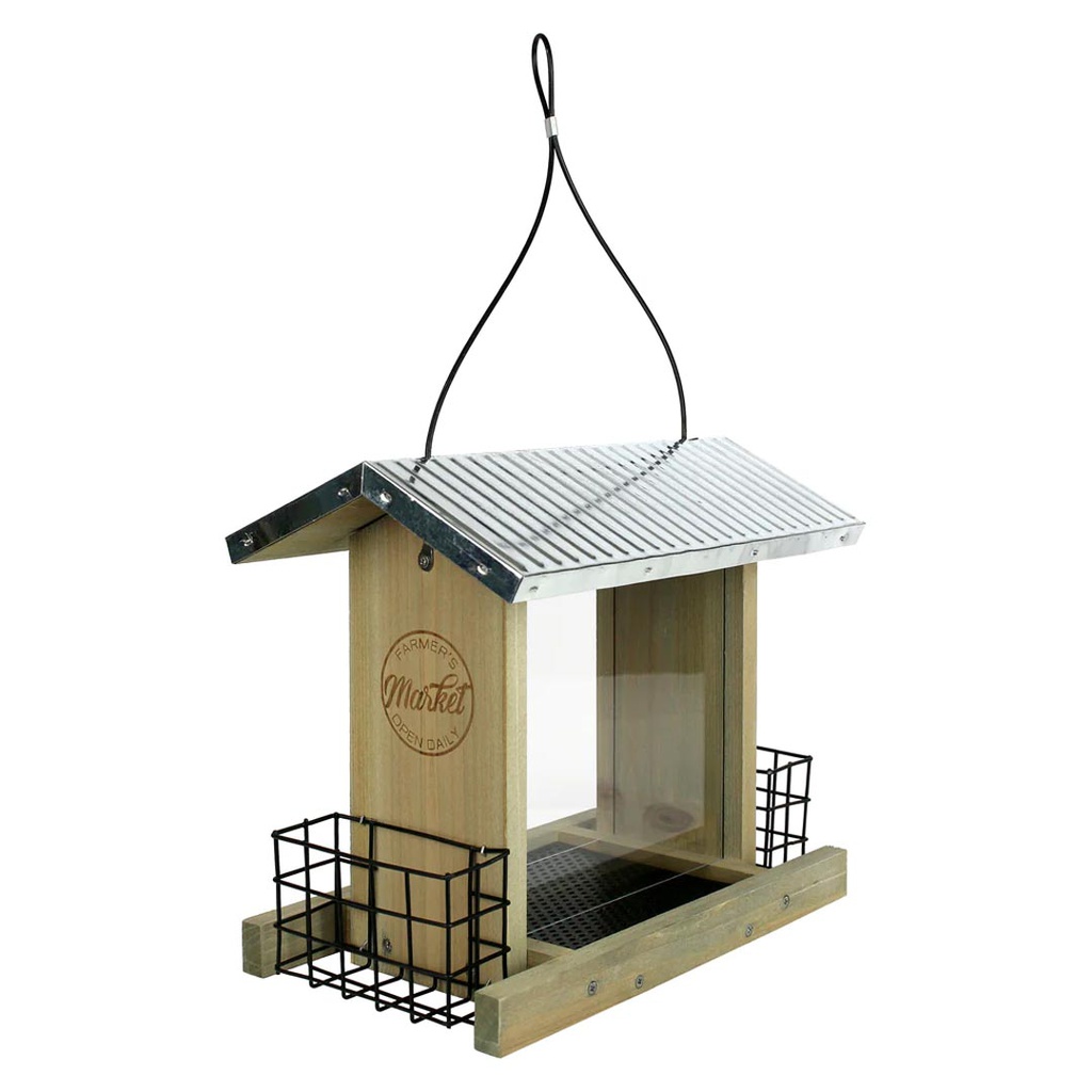 WILD WINGS WEATHERED GALV HOPPER FEEDER W/ SUET CAGES 3QT