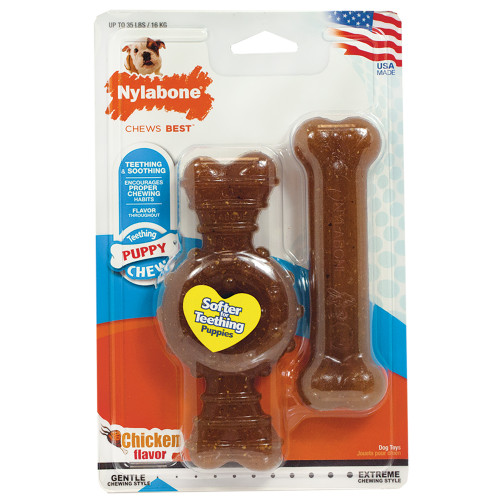 NYLABONE PUPPY 2PK CHEW/RING BONE WOLF