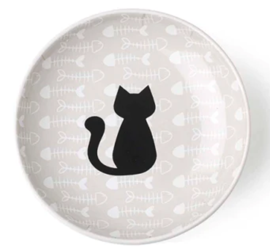PETRAGEOUS KITTY &amp; FISH SAUCER LIGHT TAUPE/BLACK 5"