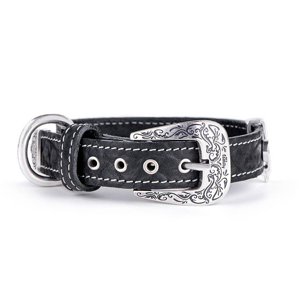 MY FAMILY EL PASO COLLAR LEATHER BLK MED 35-41CM