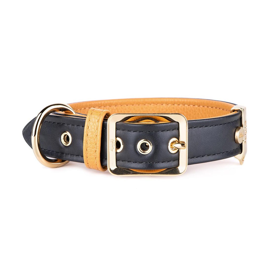 MY FAMILY HERMITAGE COLLAR LEATHER BLK & OCHRE LRG 42-50CM
