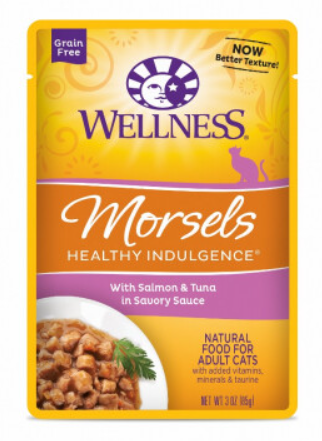WELLNESS HEALTHY INDULGENCE MORSELS SALMON & TUNA 3OZ