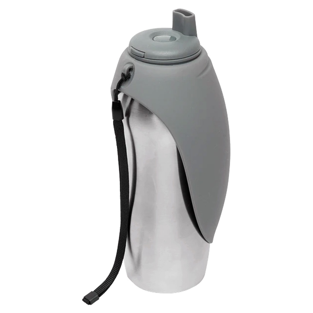 MESSY MUTTS SS TRAVEL WATER BOTTLE W/ FLIP UP BOWL 700ML GREY