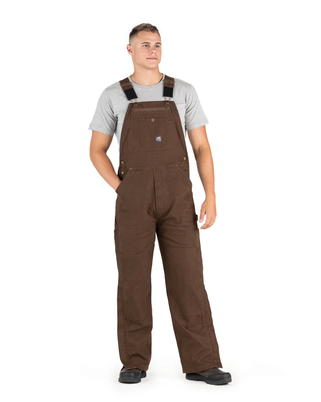 BERNE MENS HEARTLAND UNLINED WASHED DUCK BIB OVERALL BARK (30Wx32)
