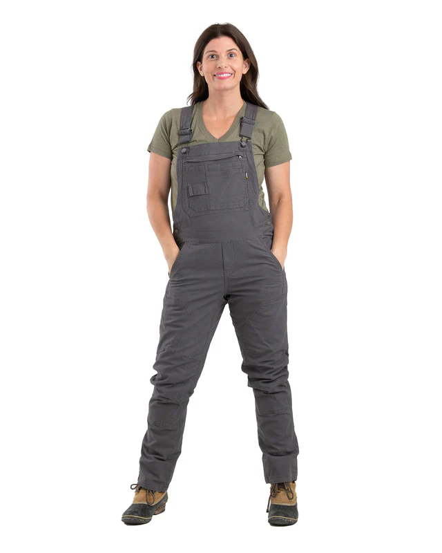 BERNE WOMENS FLEX SOFTSTONE DUCK UNLINED BIB OVERALL TITANIUM (L)