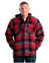 BERNE MENS QUILT-LINED HOODED SHIRT JACKET PLAID RED E (XL)