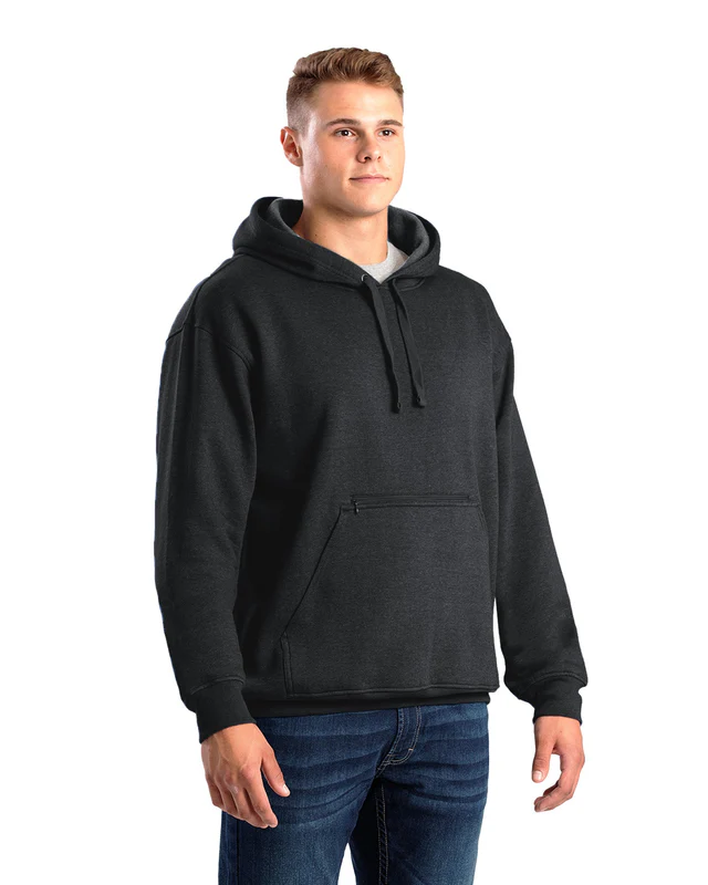 BERNE MENS HERITAGE ZIPPERED POCKET HOODED SWEATSHIRT BLACK (M)