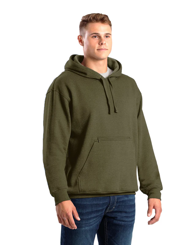 BERNE MENS HERITAGE ZIPPERED POCKET HOODED SWEATSHIRT CEDAR GREEN (M)