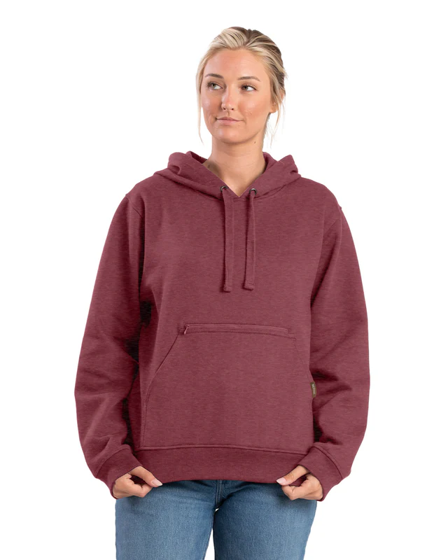 BERNE WOMENS HERITAGE ZIPPERED POCKET HOODED SWEATSHIRT SANGRIA (L)