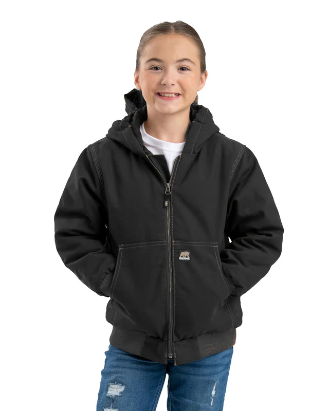 BERNE YOUTH HIGHLAND SOFTSTONE DUCK HOODED JACKET BLACK (M)