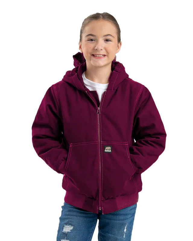 BERNE YOUTH HIGHLAND SOFTSTONE DUCK HOODED JACKET PLUM (XS)