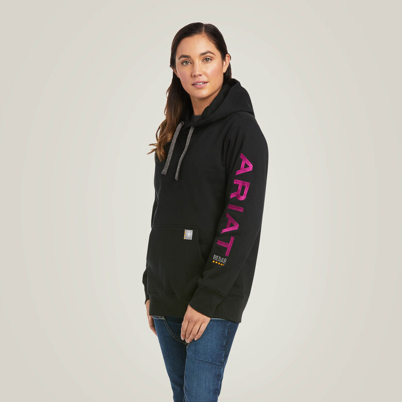 ARIAT WOMENS REBAR GRAPHIC HOODIE BLACK/PURPLE LG