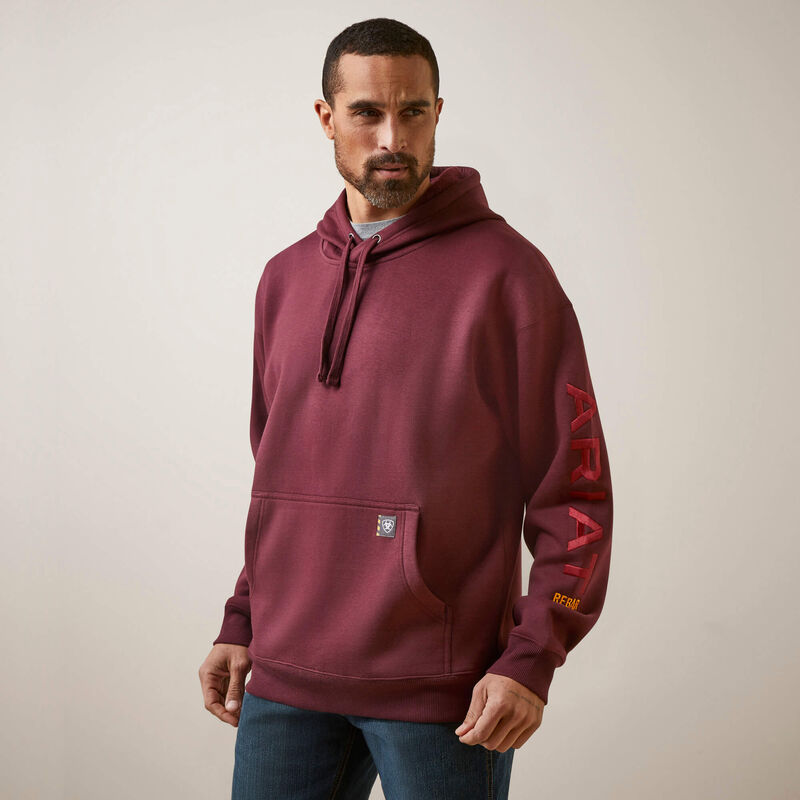 ARIAT MENS REBAR GRAPHIC HOODIE MALBEC/BRICK RED XXL