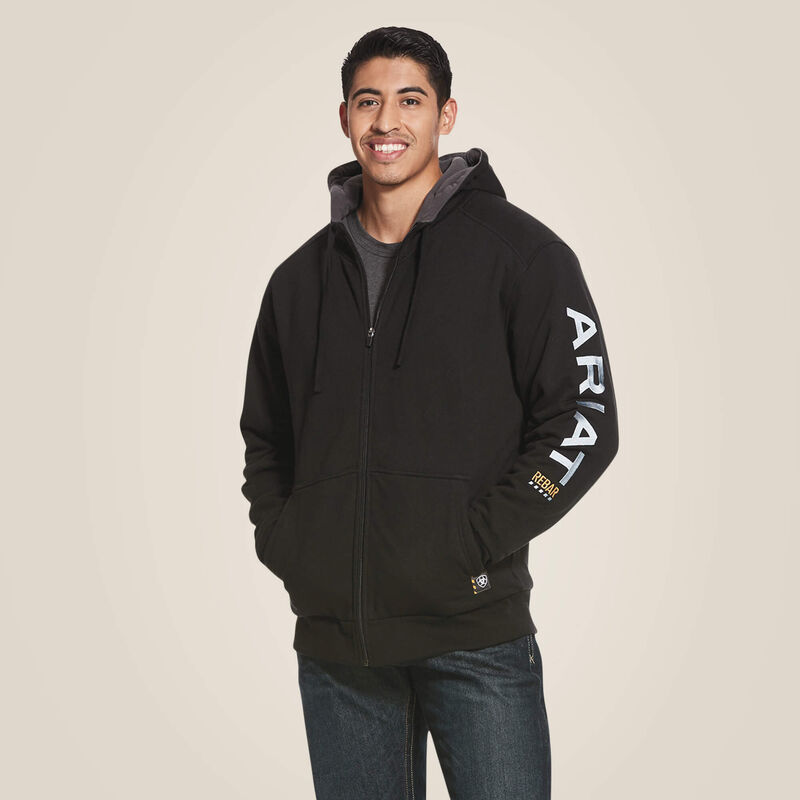 ARIAT MENS REBAR ALL-WEATHER FULL ZIP HOODIE BLK SML