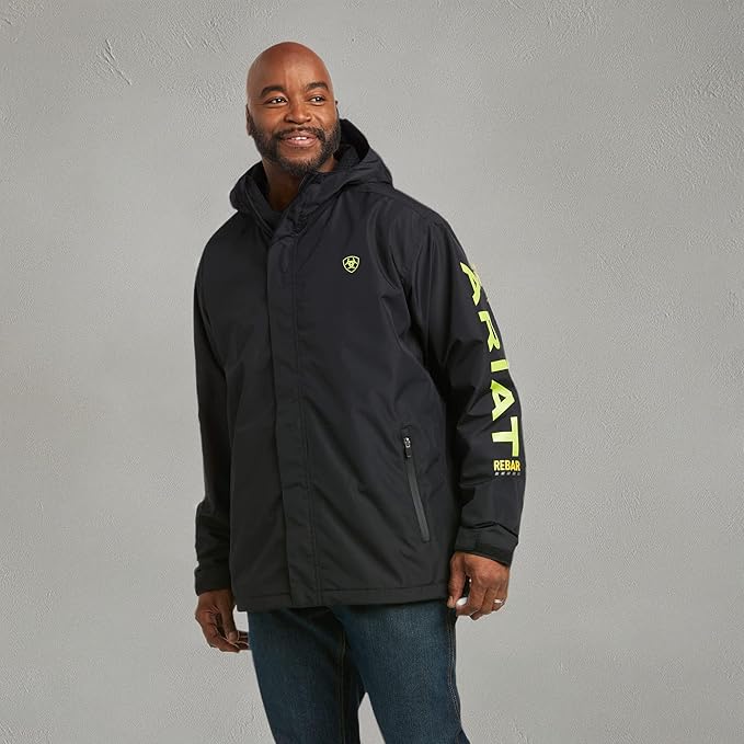 DV - ARIAT MENS REBAR STORMSHLL LOGO H2O JACKET BLK/LIME LG
