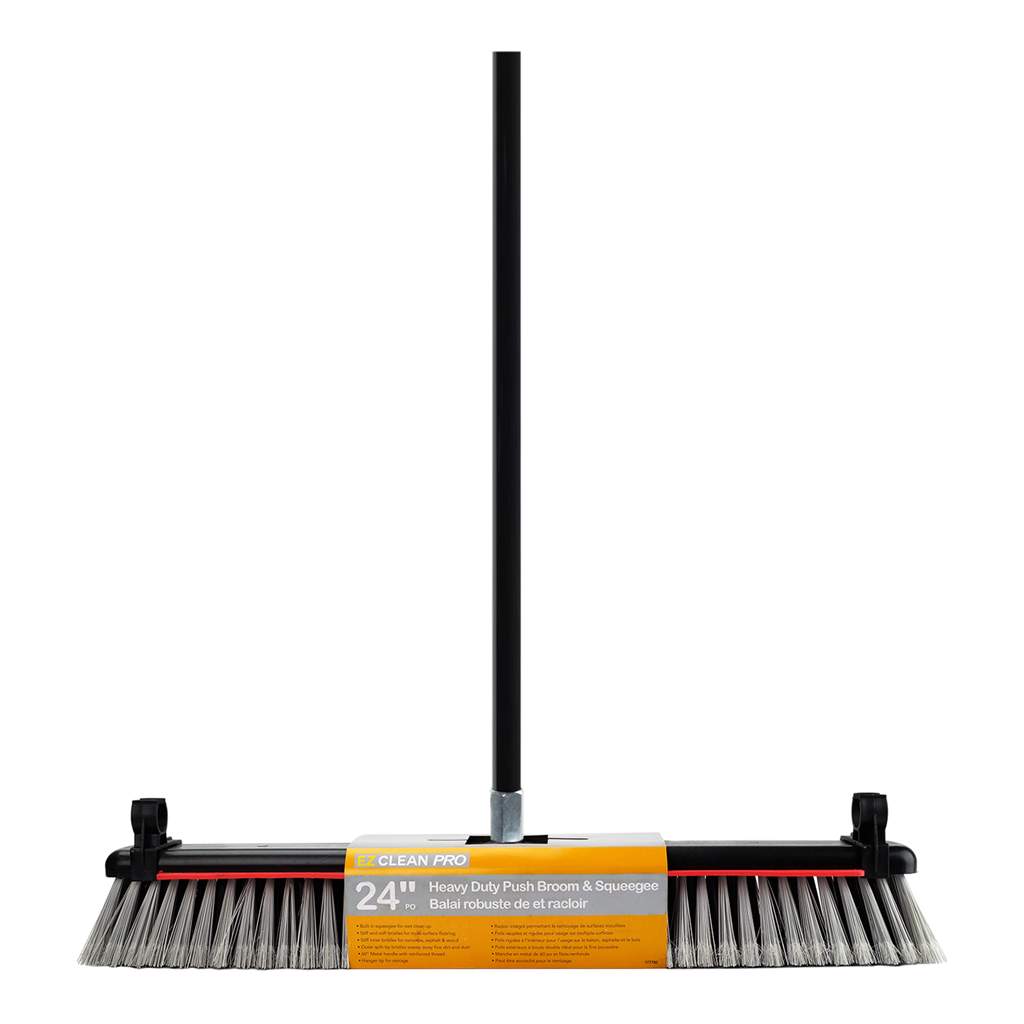 EZ CLEAN PRO PUSH BROOM &amp; SQUEEGEE HEAVY DUTY 24&quot; W METAL HANDLE