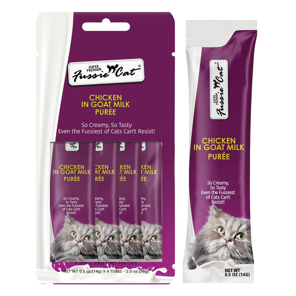 FUSSIE CAT PREMIUM GOAT MILK PUREE CHICKEN 56G (4PK)