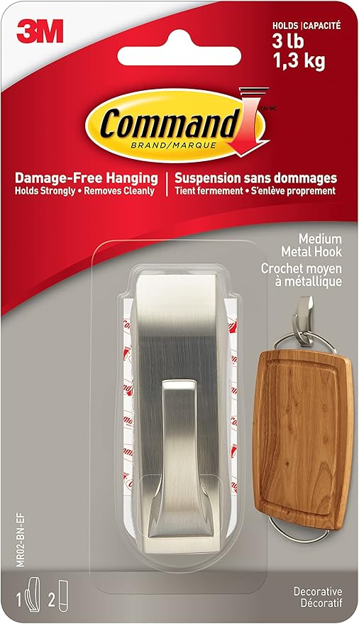 COMMAND MR02-BN-EF BATH HOOK METAL BRUSHED NICKEL