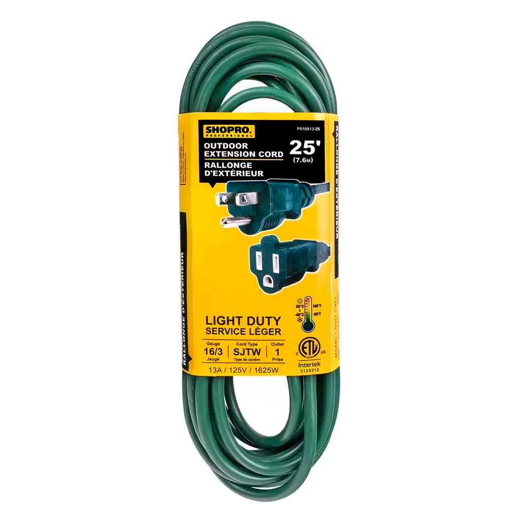 SHOPRO 16/3 EXTENSION CORD 25' GREEN