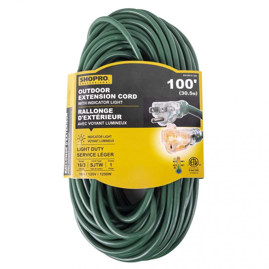 SHOPRO 16/3 EXTENSION CORD 100' GREEN