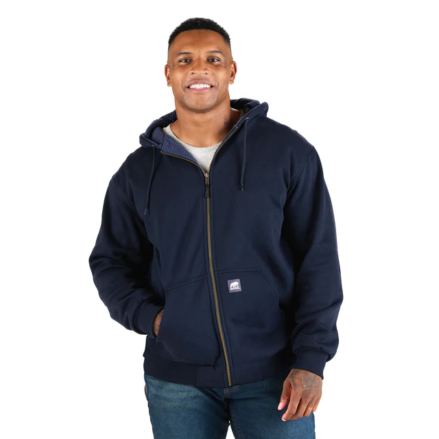 BERNE MENS GRID FLEECE-LINED FULL ZIP HOODED SWEATSHIRT NAVY (2XL)