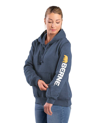 BERNE WOMENS SIGNATURE SLEEVE HOODED PULLOVER STEEL BLUE (XL)